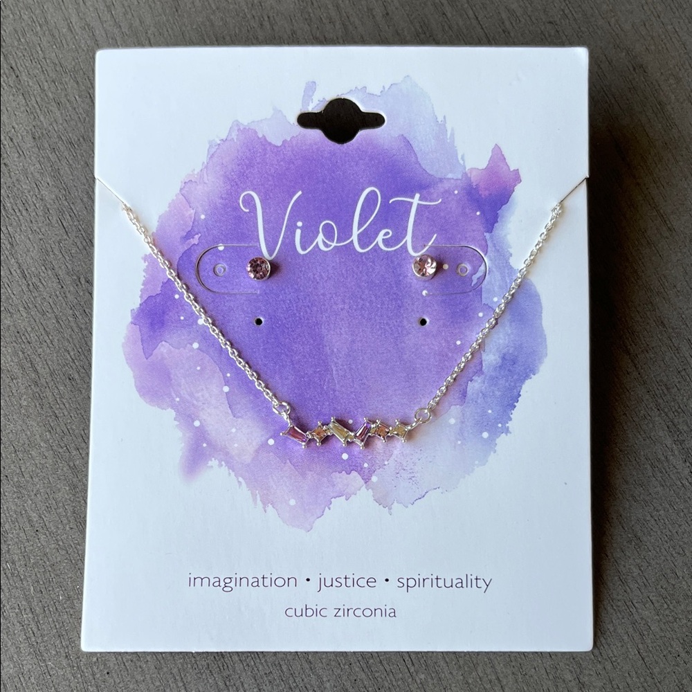 Silver and Pink Cubic Zirconia Necklace Set